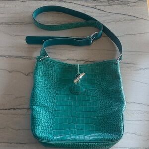 Longchamp Teal Crocodile-Embossed Shoulder Bag